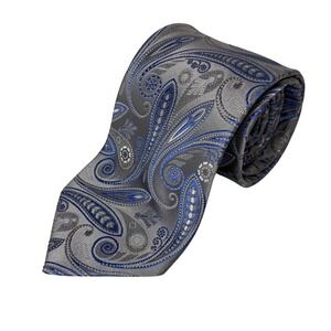 Stafford Tailored Culture Mens Silk Tie Blue Silver Gray Paisley 100%‎ Handmade